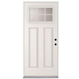 36 in. x 80 in. 6 Lite Left-Hand Outswing Primed White Steel Prehung Front Door with 4 in. Wall - Super Arbor