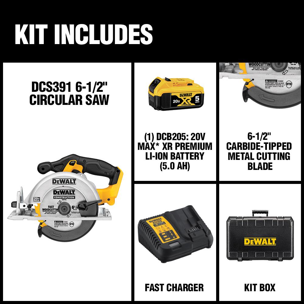 20-Volt MAX Lithium-Ion Cordless Circular Saw Kit with Battery 5Ah, Charger and Case - Super Arbor