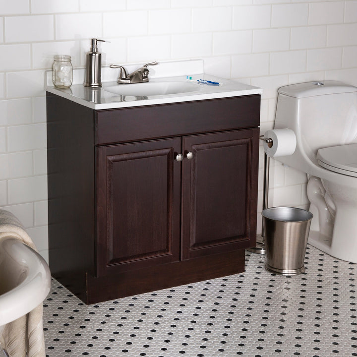 Project Source 30.5-in Java Single Sink Bathroom Vanity with White Cultured Marble Top