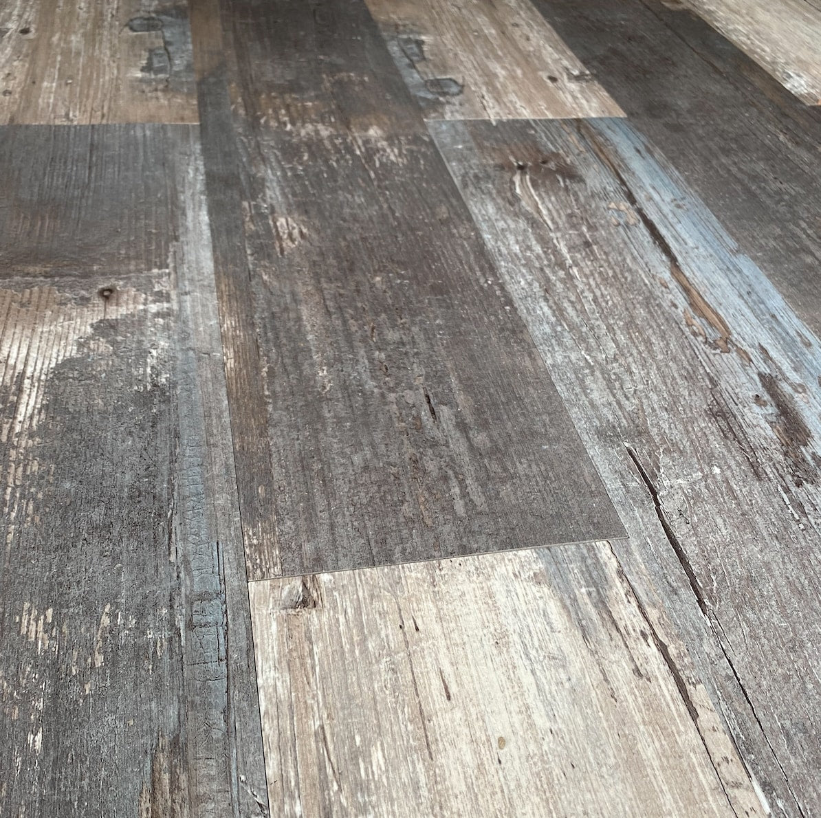 Deco Products Rumba Light Blue/Brown/Grey/White Luxury Vinyl Plank Sample, 6 x 6 in, 8-mil Wear Layer