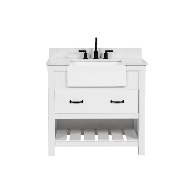 allen + roth Briar 36-in Carrara White Farmhouse Single Sink Bathroom Vanity with White Engineered Marble Top