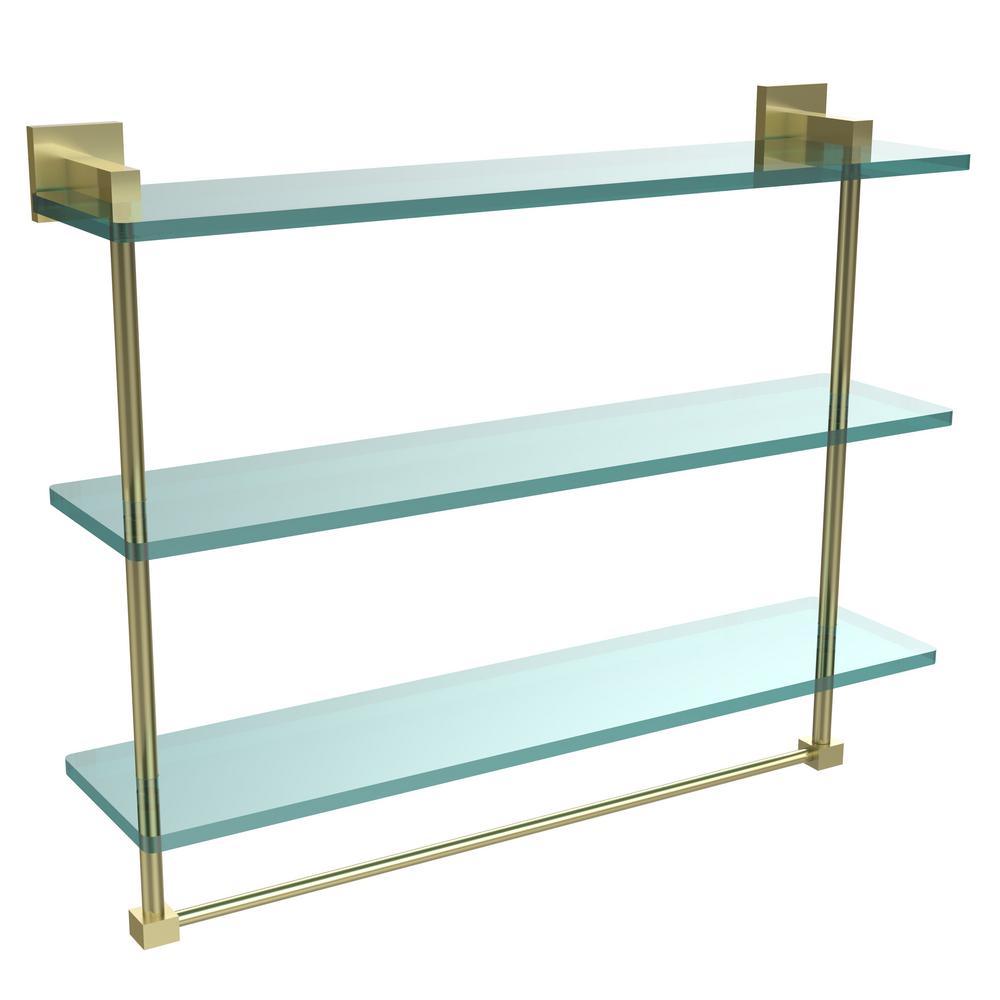 Montero 16 in. L  x 18 in. H  x 6-1/4 in. W 3-Tier Clear Glass Bathroom Shelf with Towel Bar in Satin Chrome - Super Arbor