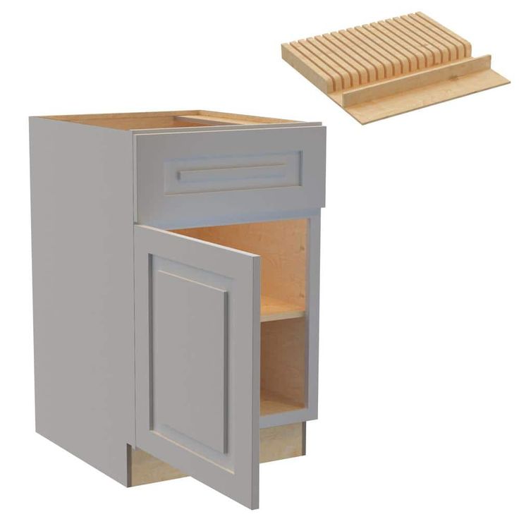 Home Decorators Collection Grayson 21 in. W x 24 in. D x 34.5 in. H Assembled Plywood Base Kitchen Cabinet in Pearl Gray with Knife Block LH