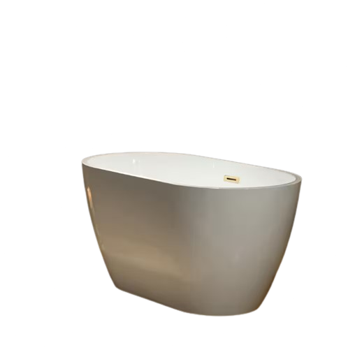 48 in. Acrylic Flatbottom Bathtub in White with Brushed Gold Drain and Overflow
