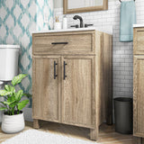 Style Selections Dolton 24-in Natural Oak Undermount Single Sink Bathroom Vanity with White Engineered Marble Top (Mirror Included)