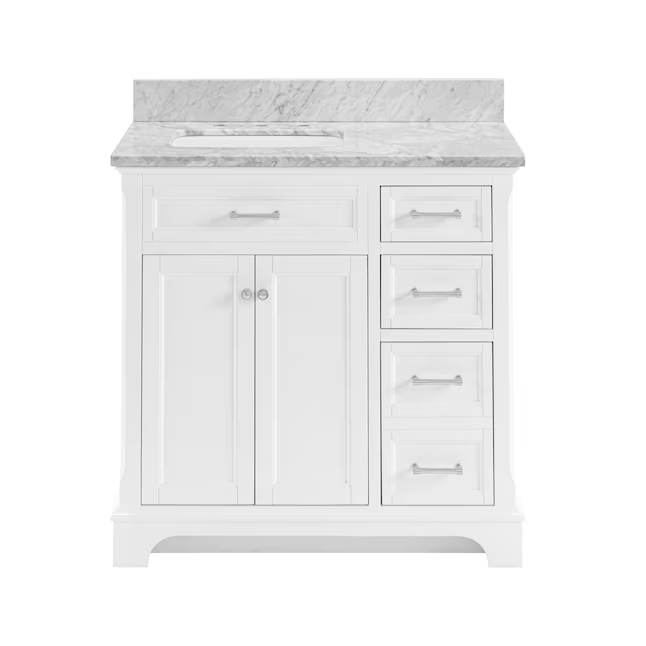 allen + roth Roveland 36-in White Undermount Single Sink Bathroom Vanity with Carrara Natural Marble Top