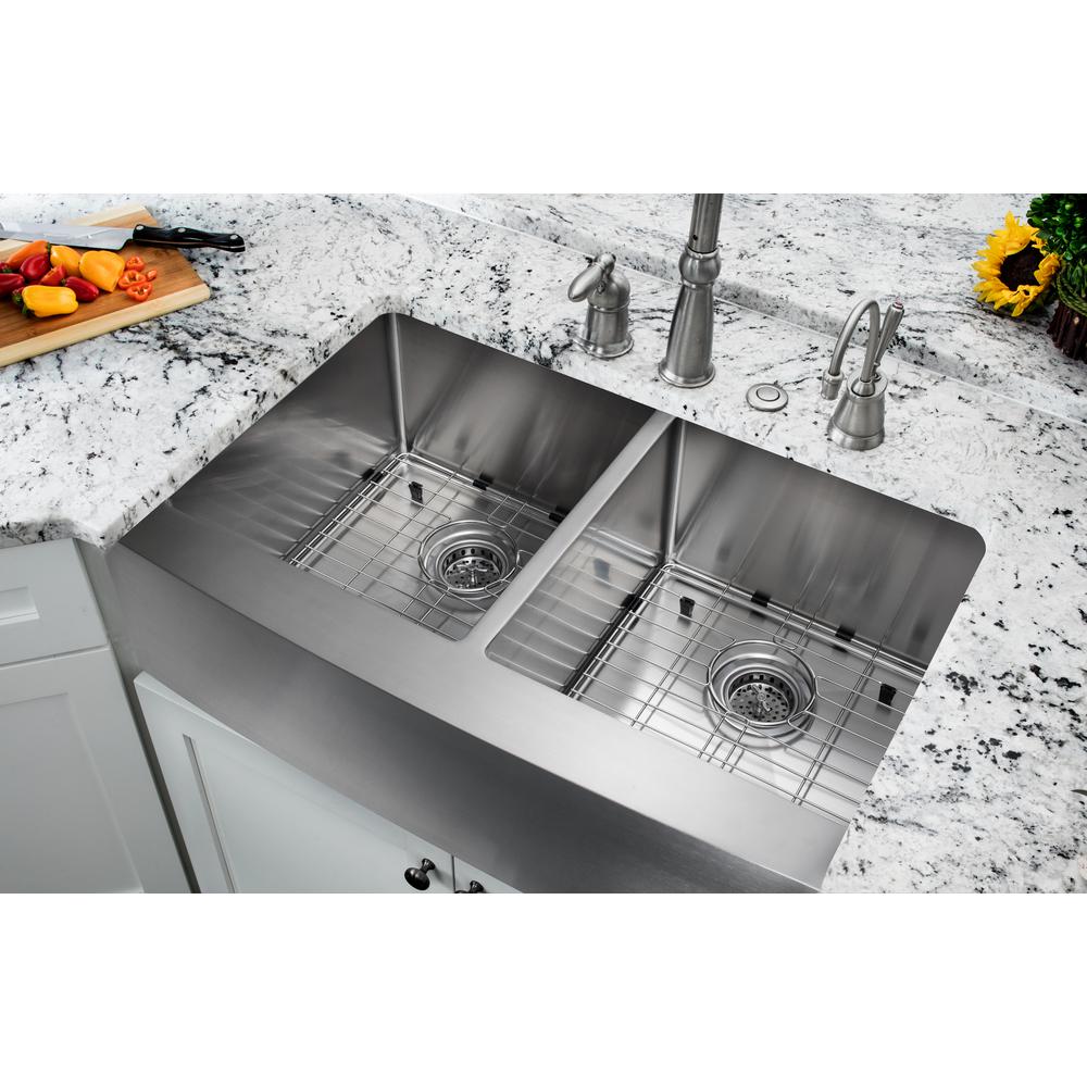 Farmhouse Apron Front 33 in. 16-Gauge Stainless Steel Double Bowl Kitchen Sink in Brushed Stainless - Super Arbor