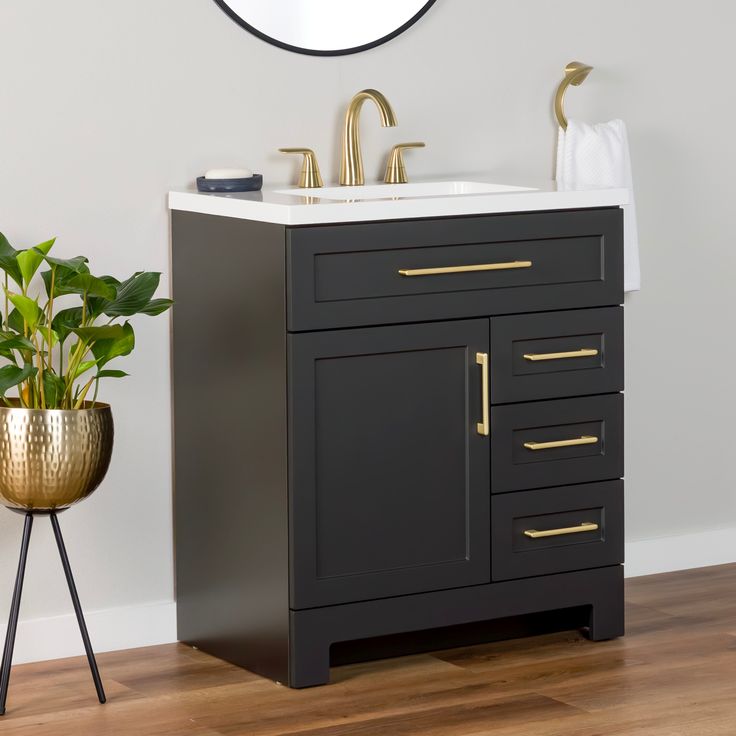 Style Selections Cauley 30-in Black Single Sink Bathroom Vanity with White Cultured Marble Top