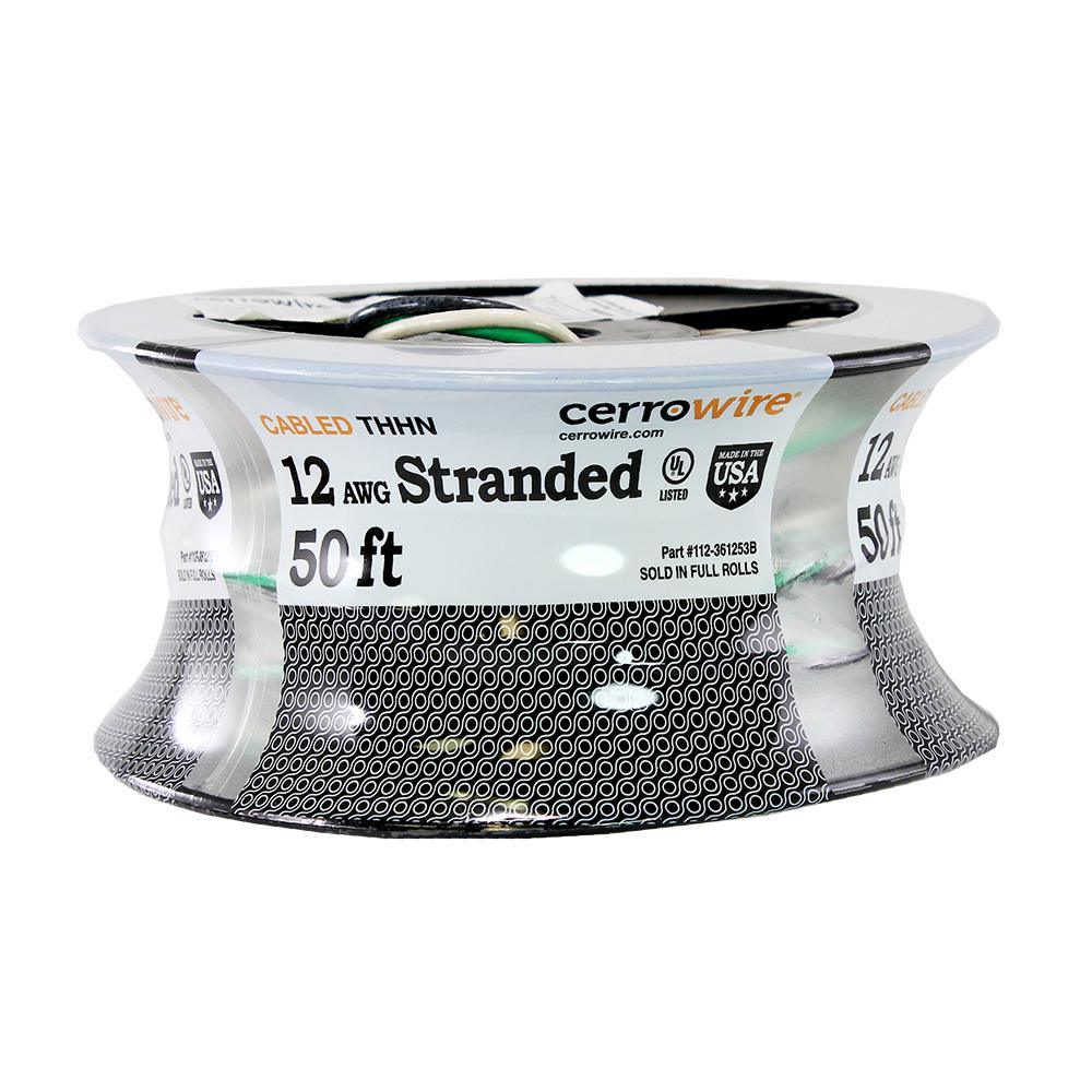 250 ft. 12-3 Black, White and Green Cabled Stranded THHN Cable - Super Arbor