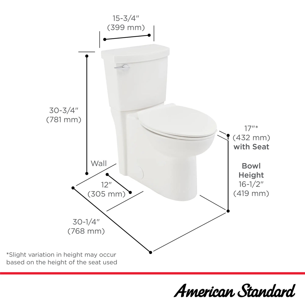 American Standard Clean White WaterSense Elongated Chair Height 2-Piece Toilet, 12-in Rough-In, 1.28 GPF, Includes Seat