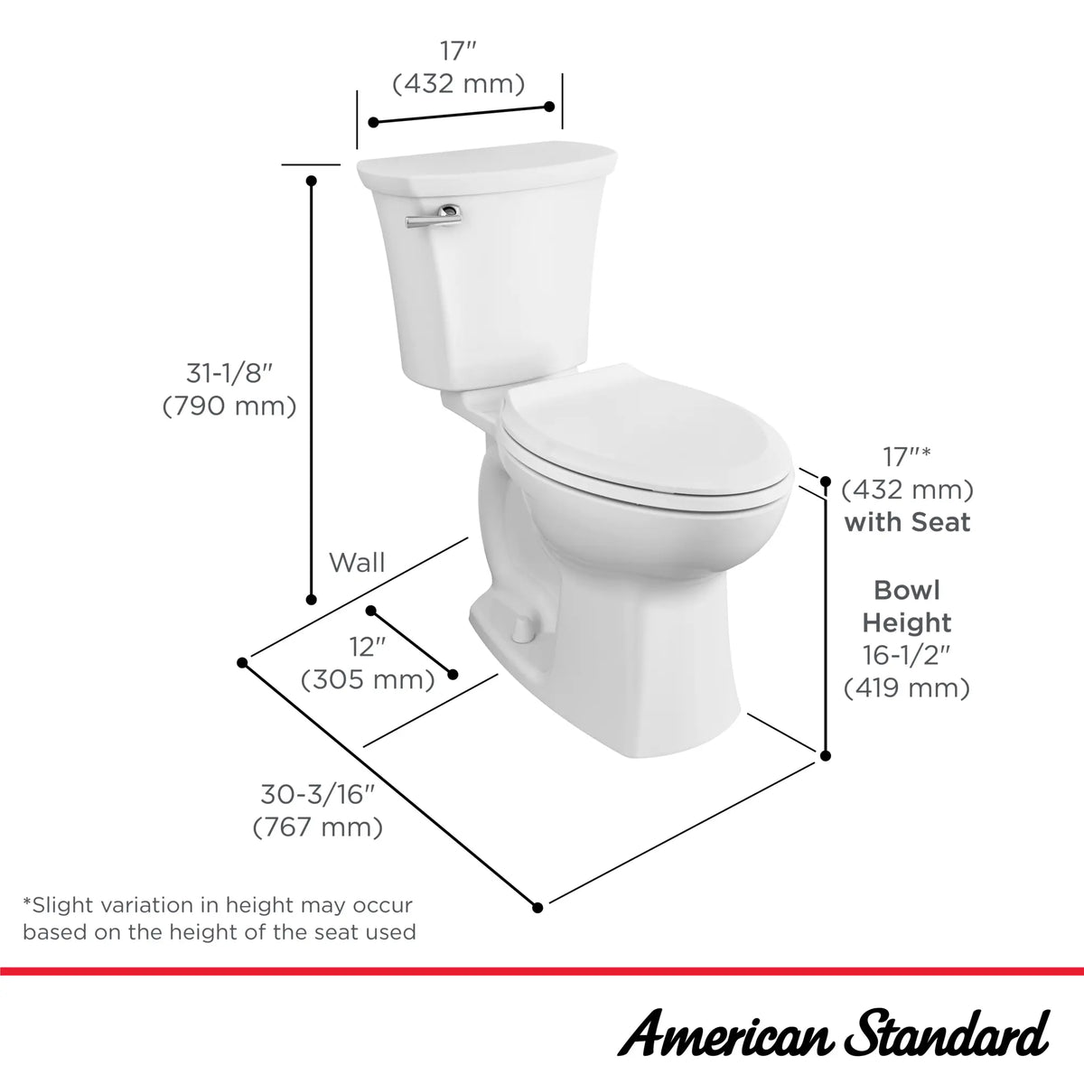 American Standard Edgemere White WaterSense Elongated Chair Height 2-Piece Toilet, 12-in Rough-In