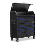 24 in. x 56 in. 17-Drawer Tool Chest and Cabinet Combo with Power and USB Outlets in Black and Blue - Super Arbor