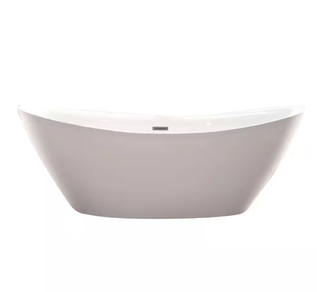 Vanity Art 71 in. Acrylic Flatbottom Freestanding Bathtub in White/Brushed Nickel
