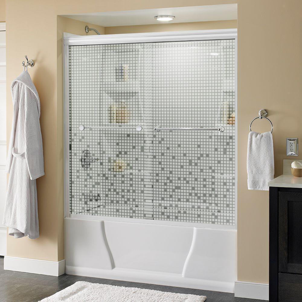 Crestfield 60 in. x 58-1/8 in. Traditional Semi-Frameless Sliding Bathtub Door in Bronze and 1/4 in. (6mm) Niebla Glass - Super Arbor