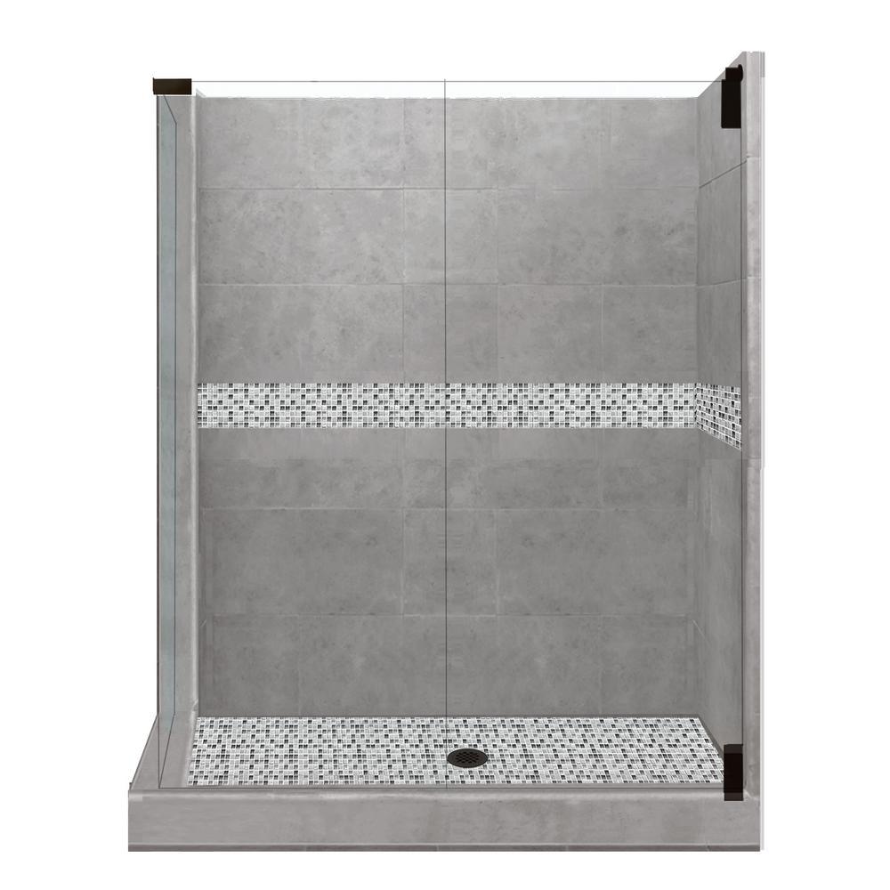 Del Mar Grand Hinged 36 in. x 42 in. x 80 in. Right-Hand Corner Shower Kit in Natural Buff and Chrome Hardware - Super Arbor