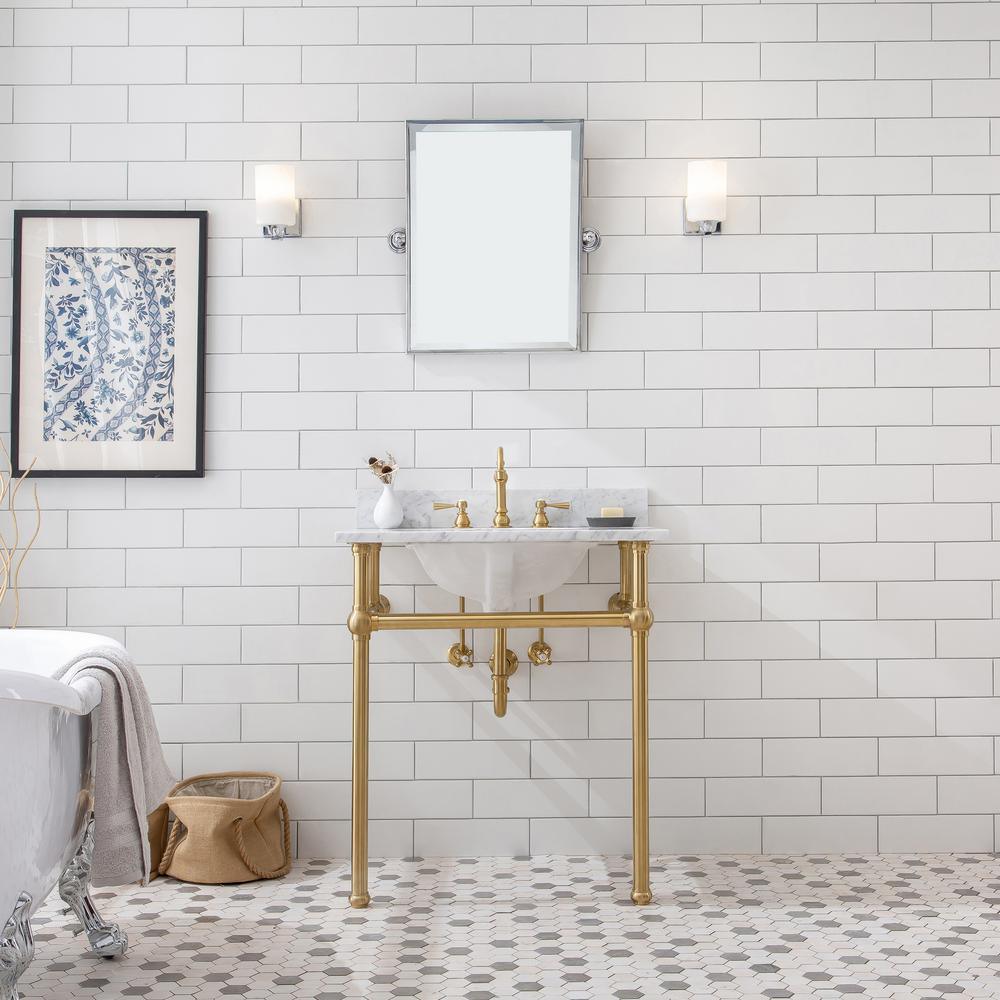 Embassy 30 in. Brass Wash Stand Legs with Satin Brass Connectors and P-Trap Kit - Super Arbor