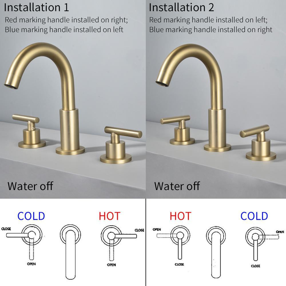 8 in. Widespread 2-Handle Mid-Arc Bathroom Faucet with Valve and cUPC Water Supply Lines in Brushed Gold - Super Arbor