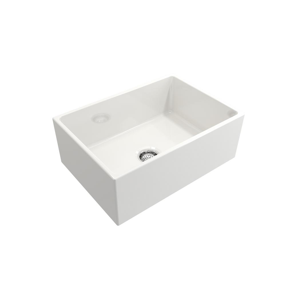 Farmhouse Apron-Front Fireclay 27 in. Single Bowl Kitchen Sink in White with Grid - Super Arbor