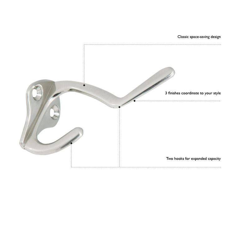 3 in. Satin Nickel Double Hat and Coat Hook (5 per Pack)