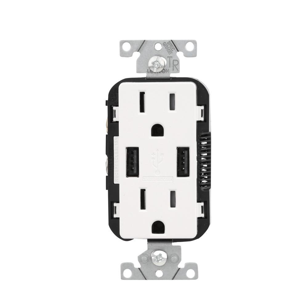 3.6A USB Dual Type A In-Wall Charger with 15 Amp Tamper-Resistant Outlets, White - Super Arbor