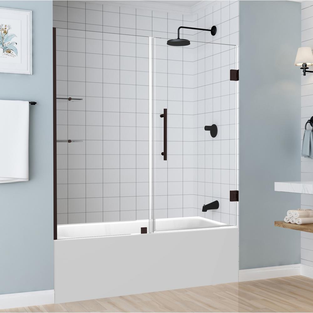Belmore GS 59.25 in. to 60.25 in. x 60 in. Frameless Hinged Tub Door with Glass Shelves in Matte Black - Super Arbor