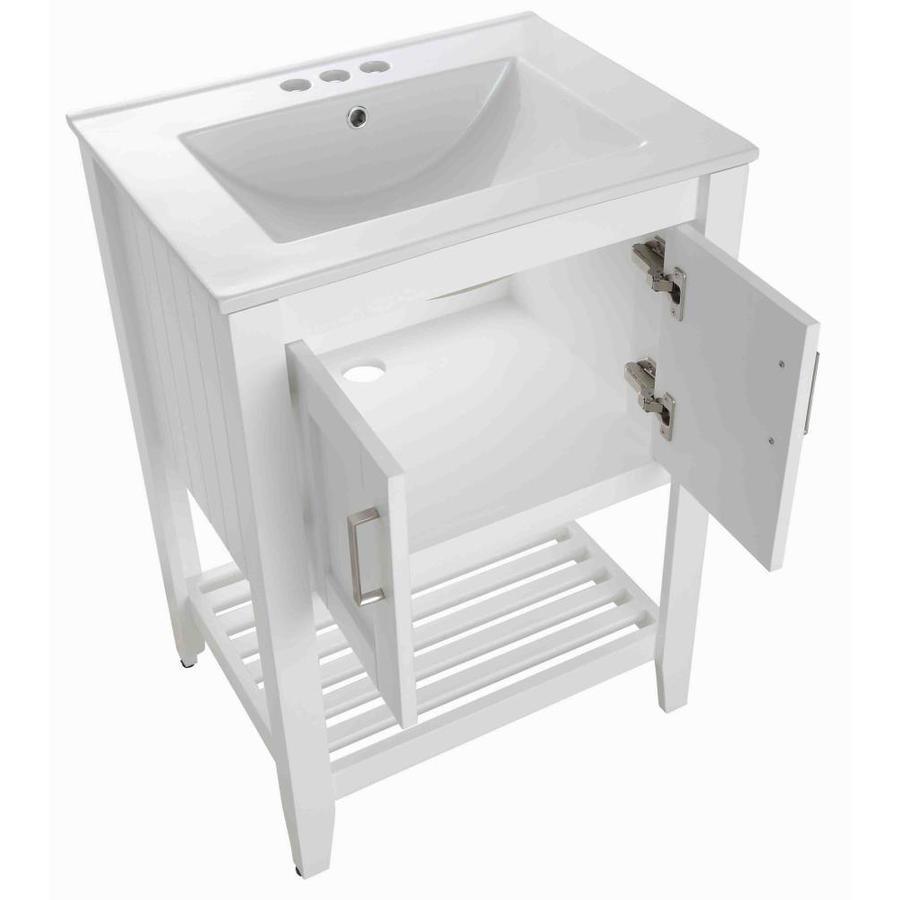 ANZZI Mosset series 24-in Black Single Sink Bathroom Vanity with White Ceramic Top (Mirror Included) - Super Arbor