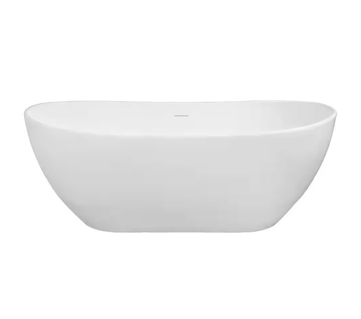 Vera 64.6 in. Solid Surface Flatbottom Freestanding Bathtub in White