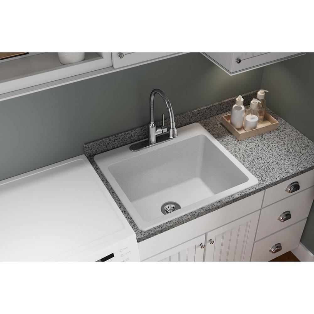 Quartz Classic Perfect Drain Drop-In 25 in. Laundry Sink in White - Super Arbor