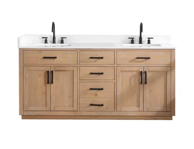 Gavino 60 in. W x 22 in. D x 34 in. H Bath Vanity in Light Brown with Grain White Composite Stone Top