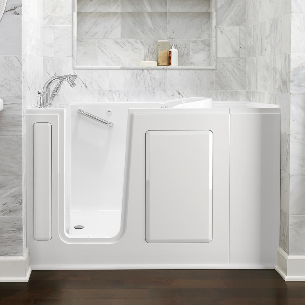 Whirlpool Left-Hand 28 in. x 48 in. Walk-In Bath, Roman Tub Filler, and Cadet 3 FloWise Tall Height Toilet in White - Super Arbor