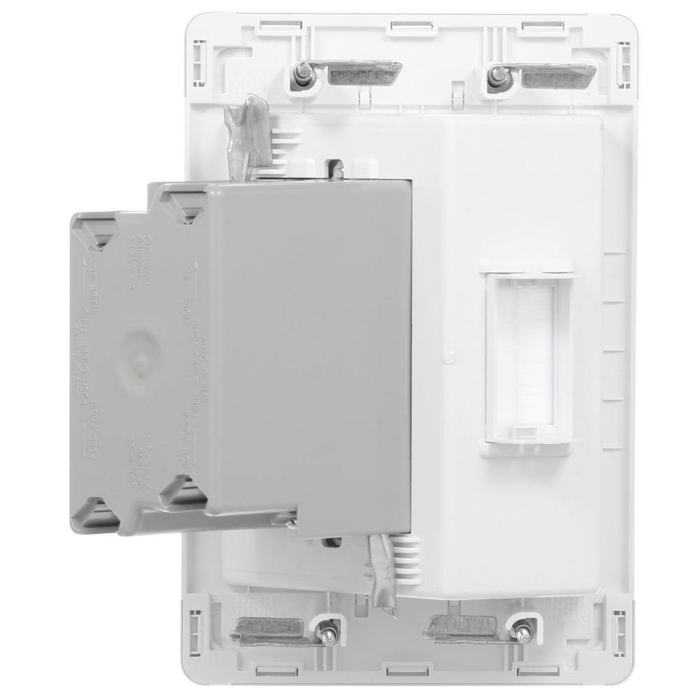 Pass & Seymour 1 Gang Recessed TV Media Box Kit with Surge Suppressing Outlet and Low Voltage Inserts, White - Super Arbor