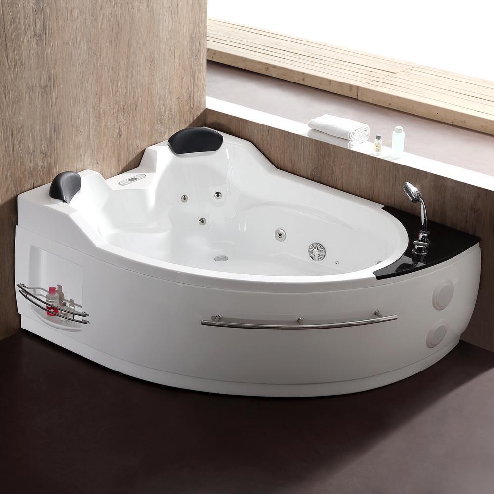 71 in. Acrylic Left Drain Corner Apron Front Whirlpool Bathtub in White - Super Arbor