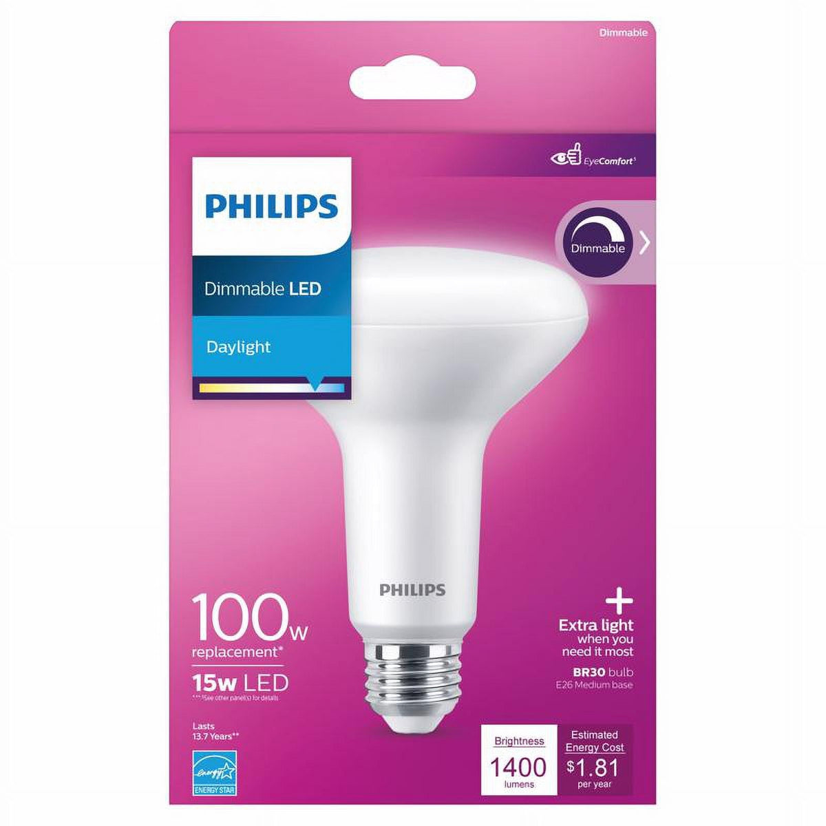 Philips 100-Watt Equivalent BR30 Dimmable LED Light Bulb, Daylight 5000K (1 Bulb)