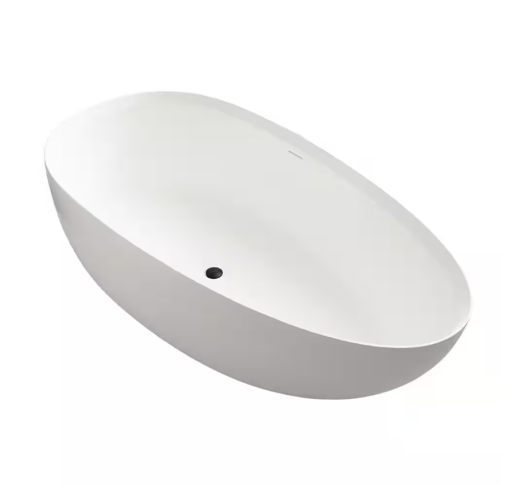 59 in. Stone Resin Solid Surface Matte Flatbottom Freestanding Bathtub Soaking Tub in White