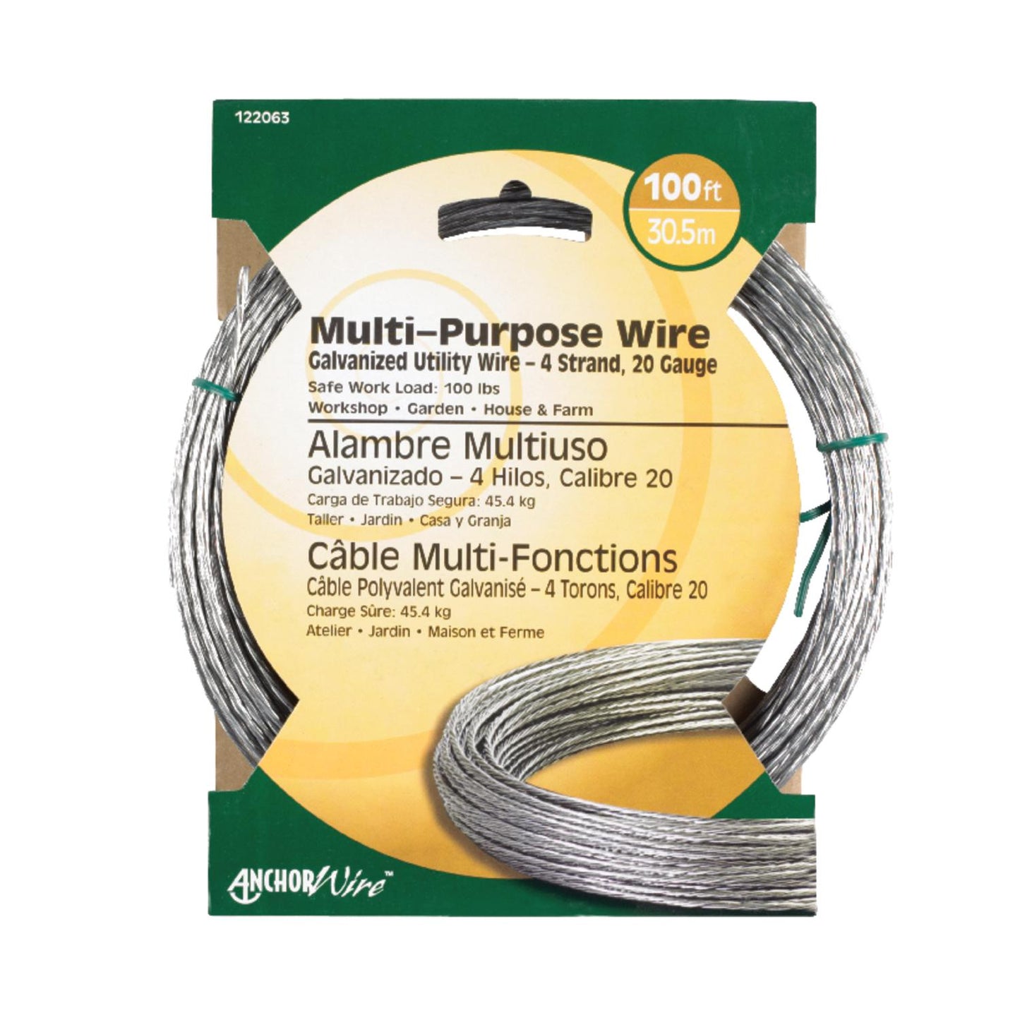 Hillman 100 ft Galvanized Steel Multi-Purpose Utility Wire, 20 Gauge (4-Strand)