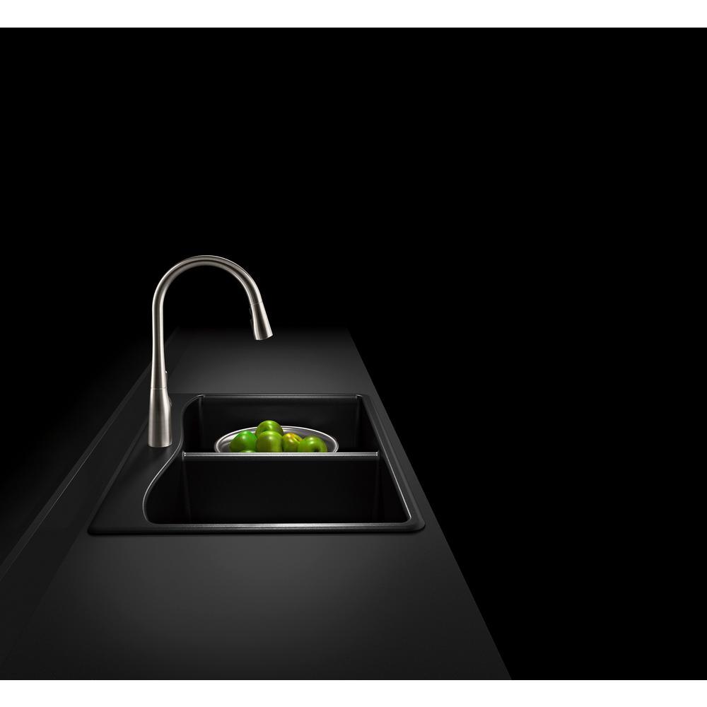 Kennon Dual Mount Neoroc Granite Composite 33 in. 1-Hole Double Bowl Kitchen Sink in Matte Black - Super Arbor