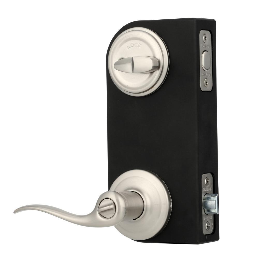 Tustin Satin Nickel Exterior Entry Door Lever and Single Cylinder Deadbolt Combo Pack Featuring SmartKey Security - Super Arbor