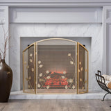 Greenbrier Modern Gold Iron Fire Screen with Leaf Accents - Super Arbor
