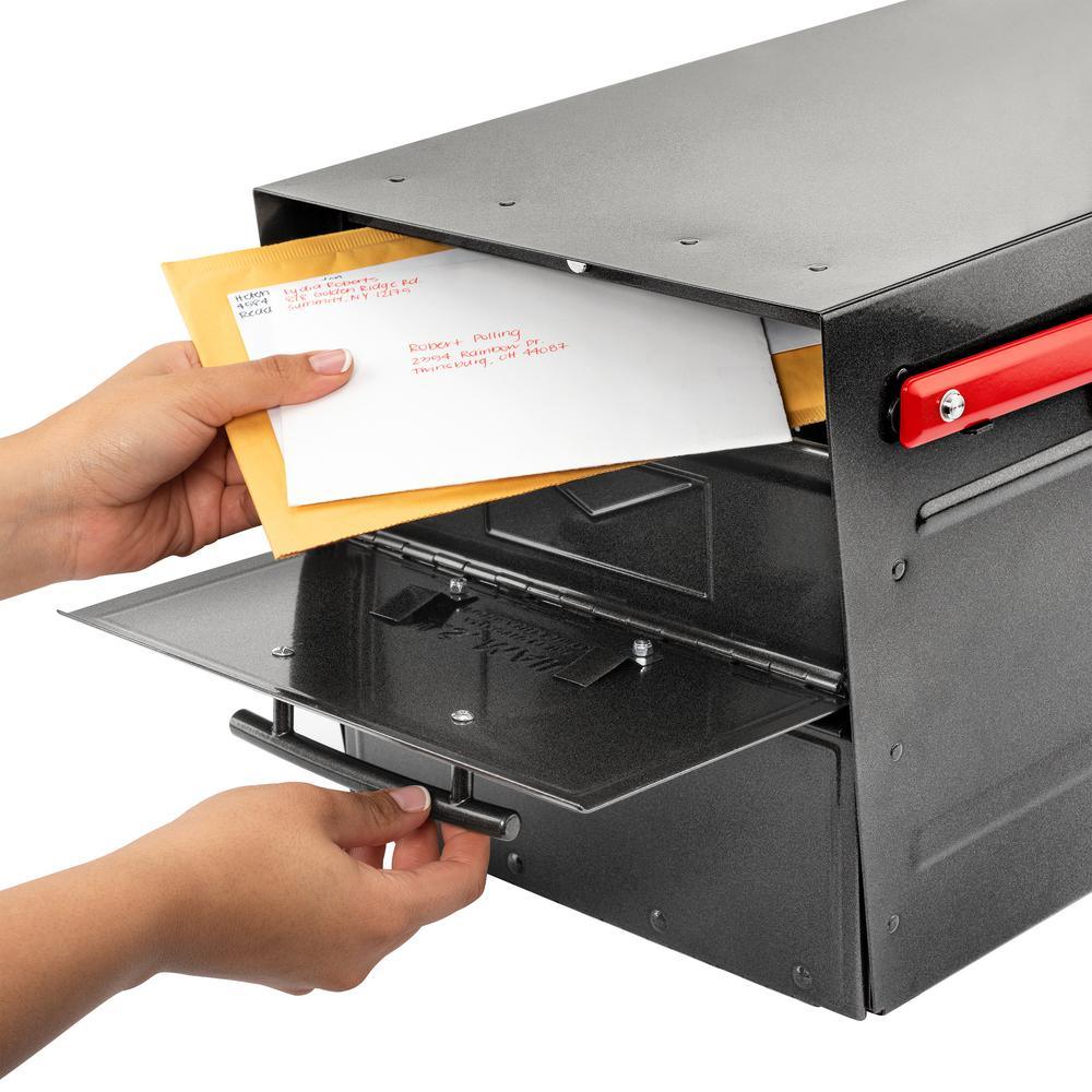 Oasis Eclipse Pewter Locking Parcel Mailbox with Red Flag - Super Arbor