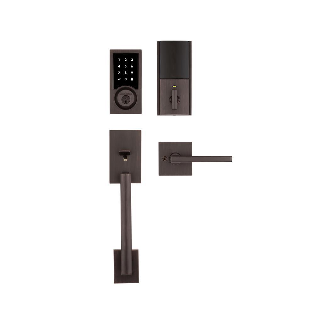 SmartCode 915 Contemporary Venetian Bronze Electronic Deadbolt with San Clemente Handle Set and Halifax Interior Lever - Super Arbor