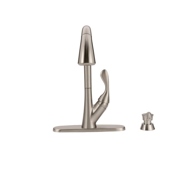 Delta Ashton Stainless 1-Handle Pull-Down Kitchen Faucet with Deck Plate and Soap Dispenser