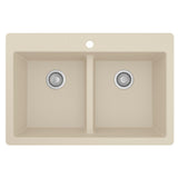 White Quartz 33 in. 50/50  Double Bowl Composite Drop-in Kitchen Sink - Super Arbor