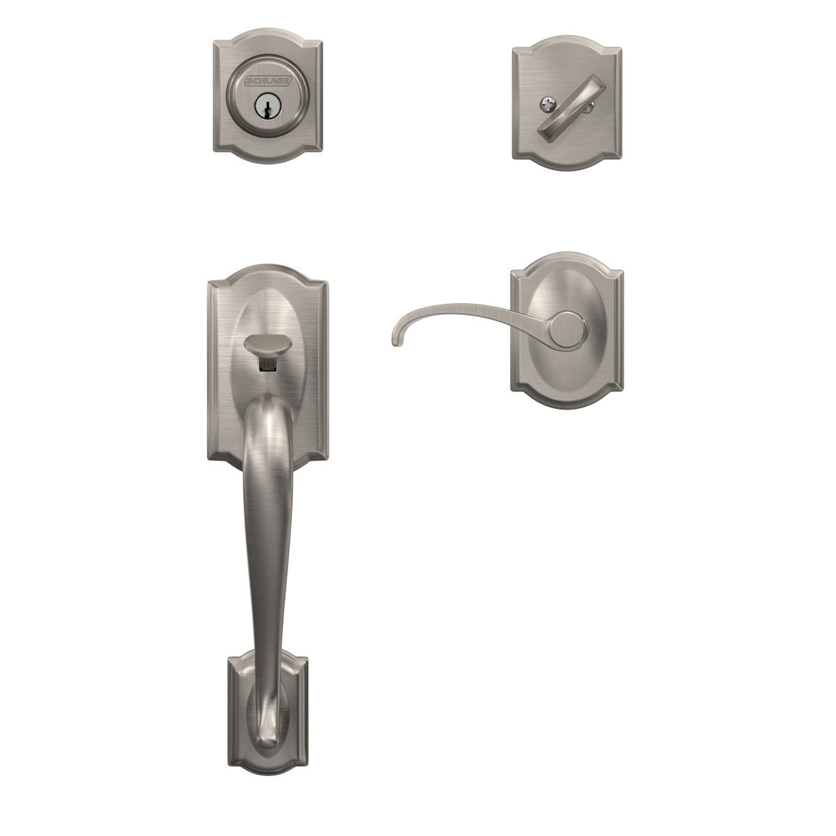 Schlage Custom Camelot Matte Black Single Cylinder Door Handleset with Whitney Lever and Alden Trim