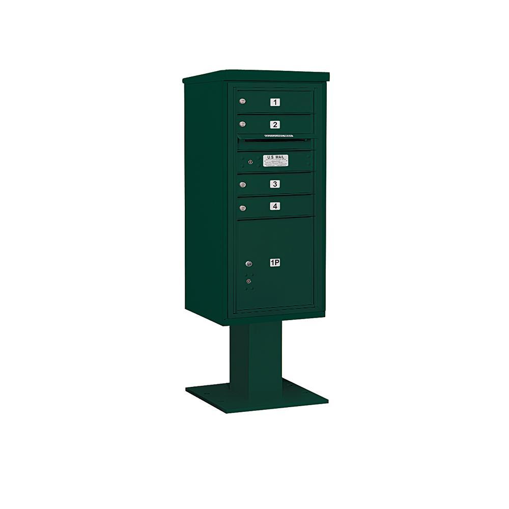 3400 Horizontal Series 4-Compartment 1-Parcel Locker Pedestal Mount Mailbox - Super Arbor