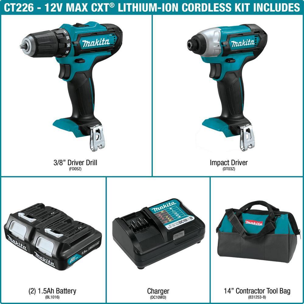 12-Volt MAX CXT Lithium-Ion Cordless 3/8 in. Drill and Impact Driver Combo Kit with (2) 1.5Ah Batteries Charger and Bag - Super Arbor