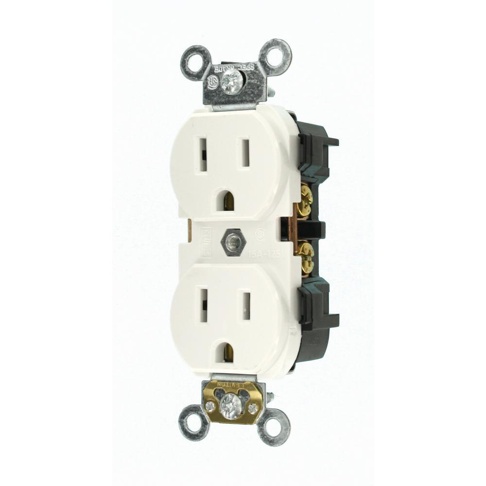 15 Amp Industrial Grade Narrow-Body Duplex Outlet, White - Super Arbor