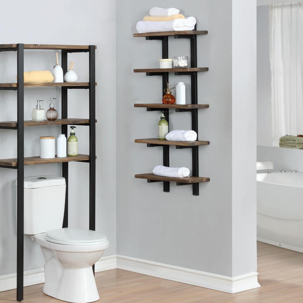 Pomona 20 in. W Wall Mounted 5-Tier Bath Shelf with Metal Frame and Solid Wood - Super Arbor
