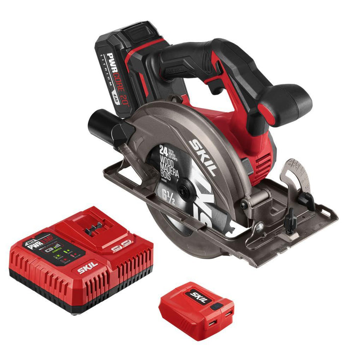 PWRCore Brushless 20V Cordless 6-1/2 in. Circular saw Kit with 4.0Ah Lithium-ion Battery, PWRAsst USB Adapter & Charger - Super Arbor