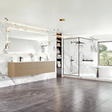 Eviva Lotus 71"W x 19"D Natural Oak Wall Mount Double Sink Bathroom Vanity with White Solid Surface Countertop and Integrated Sinks