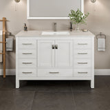 Eviva London 54 in. W x 18 in. D x 34 in. H Bathroom Vanity in White with White Carrara Marble/Quartz Top and White Sink